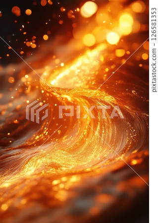 Dynamic movement of the liquid gold as it cascades into a mold. Background 126581353