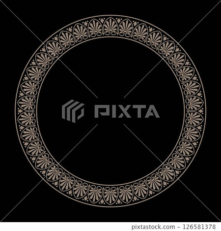 Vector gold classic Greek round ornament. Circle of Ancient Greece and the Roman Empire. Byzantine painting. Decoration of European palaces. Vintage, vector frame with arabesques. Palmette. EPS 126581378