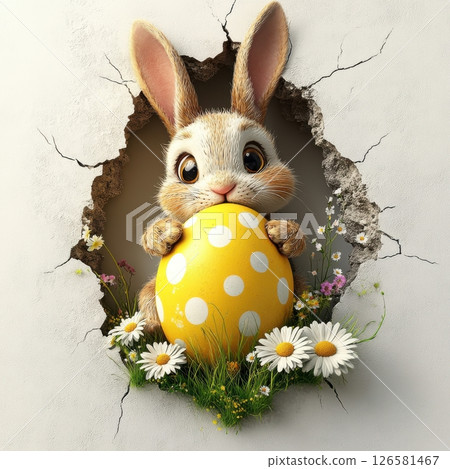 Easter bunny surprise garden illustration spring close-up whimsical celebration 126581467