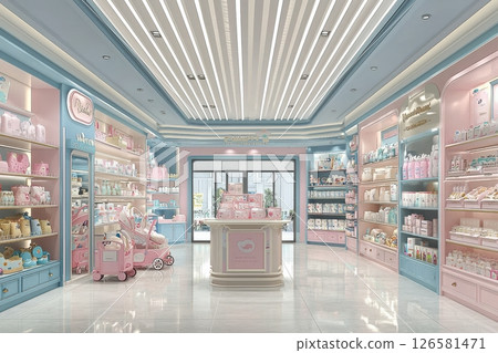 Charming boutique display modern retail space interior photography stylish environment bright viewpoint aesthetic concept 126581471