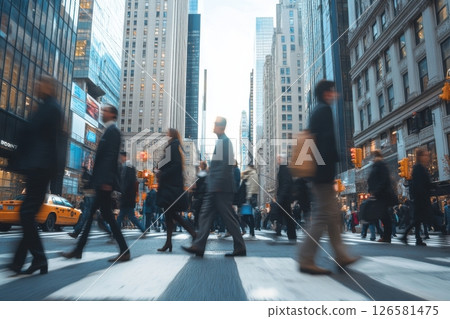 Busy pedestrians crossing streets new york city urban life dynamic environment eye-level perspective 126581475