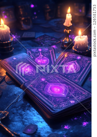 Mystical tarot reading dark room photography candlelit close-up magic and intuition 126581753