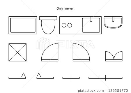 可用於創建房屋、公寓、住宅等的簡單平面圖的插圖材料 - 僅限線條版本 可用於創建房屋、公寓、住宅等的簡單平面圖的插圖材料 - 僅限線條版本 126581770