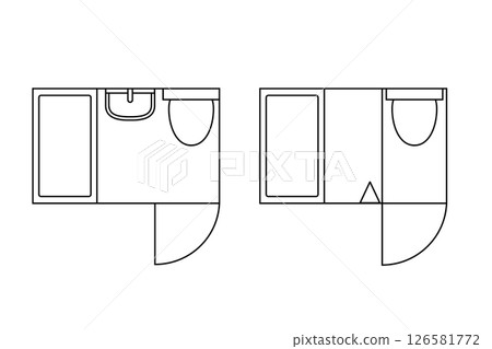 整體浴室和帶有獨立浴室和衛生間的房間的插圖 整體浴室和帶有獨立浴室和衛生間的房間的插圖 126581772