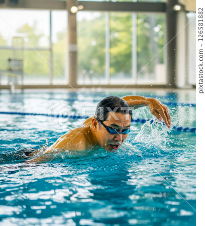 Swimming lessons for energetic seniors 126581882