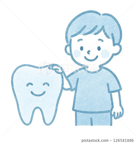 男孩照顧他的牙齒，保持牙齒健康 126581886