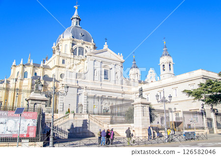 Beautiful view of Almudena Cathedral in Madrid, Spain 126582046