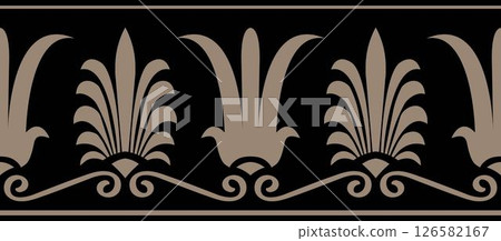 Vector gold seamless classic greek ornament border. Greek floral meander, palmette meander. Endless European pattern border. Border Ancient Greece, Roman Empire. For textile, engraving, embroidery EPS Vector gold seamless classic greek ornament border. Greek floral meander, palmette meander. Endless European pattern border. Border Ancient Greece, Roman Empire. For textile, engraving, embroidery EPS 126582167