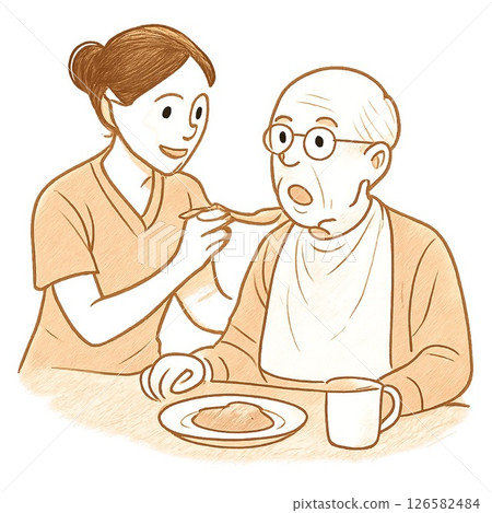 護理人員正在餵食老人 護理人員正在餵食老人 126582484