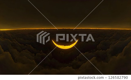 Golden Crescent Moon Emerging from a Sea of Clouds at Twilight 126582790