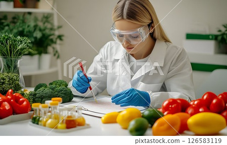 Scientist Analyzing Produce Data in Lab 126583119