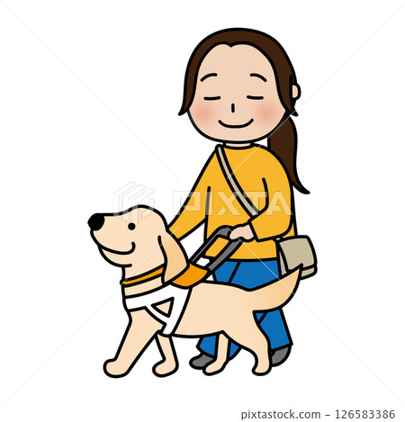 一名女子帶著一隻垂耳導盲犬散步 一名女子帶著一隻垂耳導盲犬散步 126583386