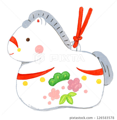 Hand-drawn watercolor horse clay bell illustration 126583578