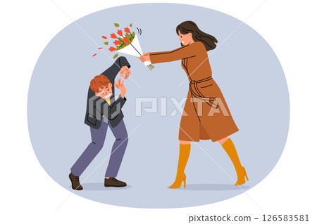 Woman hits groom with bouquet because of betrayal and finding out fact of adultery Woman hits groom with bouquet because of betrayal and finding out fact of adultery 126583581
