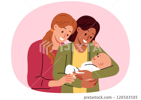 Lesbian couple of two women adopted baby, thanks to new law legalizing LGBT marriages 126583585