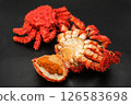 Hanasaki crab with roe (with inner and outer roe) on black background 126583698