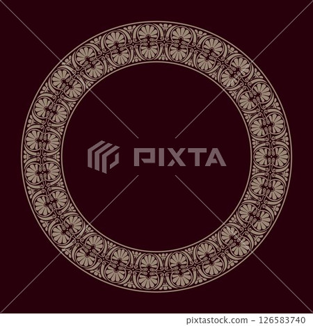 Beautiful Oriental vector gold round frame arabesque. Gold plate with lace design. Vintage, ethnic vector frame with arabesques (EPS). Pattern frame for round surfaces, textiles, embroidery, porcelain 126583740