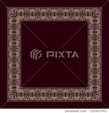 Beautiful Greek vector gold square frame arabesque. Vintage, ethnic greek, roman vector frame with arabesques. Pattern frame for square surfaces, textiles, embroidery, porcelain. EPS Beautiful Greek vector gold square frame arabesque. Vintage, ethnic greek, roman vector frame with arabesques. Pattern frame for square surfaces, textiles, embroidery, porcelain. EPS 126583743
