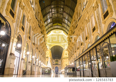 Scenery of the beautiful arcade of Galleria in Milan, Italy Scenery of the beautiful arcade of Galleria in Milan, Italy 126583783
