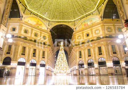 Scenery of the beautiful arcade of Galleria in Milan, Italy 126583784