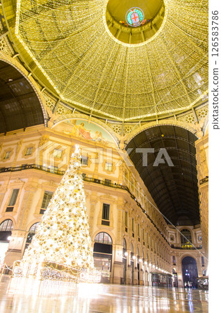 Scenery of the beautiful arcade of Galleria in Milan, Italy 126583786