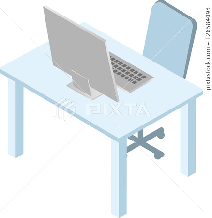 商務工作等距辦公室電腦桌椅插畫素材 126584093