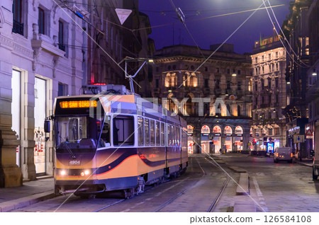 Beautiful cityscape of a tram running in Milan, Italy 126584108