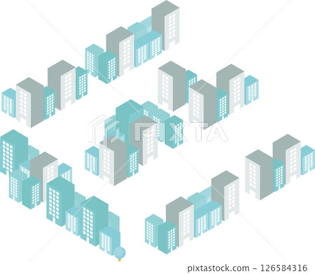 等距商業建築街景3D立體街景城市景觀插畫素材 126584316