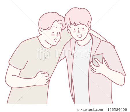 A Group of Friends Enjoying a Cherished Moment Together While Using a Smartphone Device A Group of Friends Enjoying a Cherished Moment Together While Using a Smartphone Device 126584406