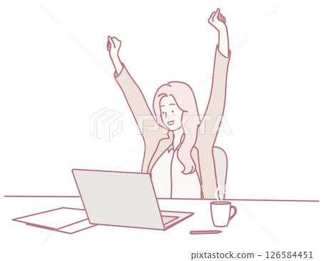 An Excited Woman Joyfully Celebrating Her Recent Success and Achievements at Work 126584451
