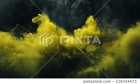 黃色煙霧影像，黑色背景 126584473