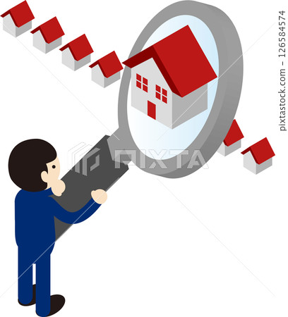 Isometric business house housing search search rental real estate person illustration material 126584574