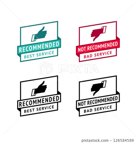 Set of badge like and dislike, thumbs up and thumbs down symbols, vector stamps 126584589