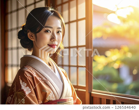AI-generated image of a young woman in a kimono AI-generated image of a young woman in a kimono 126584640