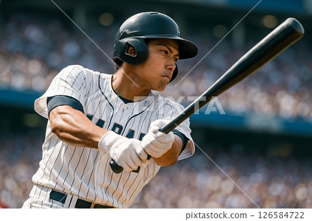 The decisive moment of a baseball player at bat with the crowd at his back 126584722