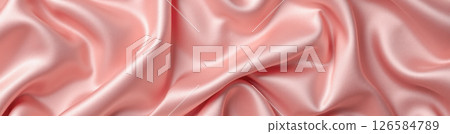 Pastel pink satin fabric with clean glossy finish and flowing texture perfect for minimal design. web banner or soft cosmetic branding 126584789