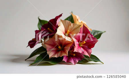 elegant cluster of gloxinia in a minimalist style, with plum and pale beige tones, smooth curves 126585040