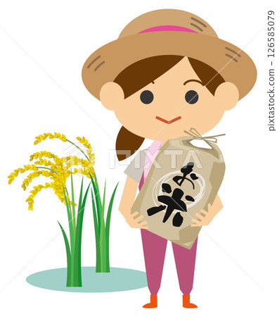 一位稻農手持稻米的圖像插圖 126585079