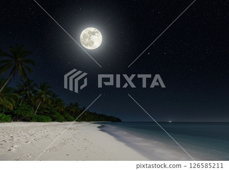Moonlit tropical beach under a starry sky Moonlit tropical beach under a starry sky 126585211