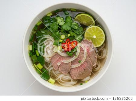 Vietnam Pho noodle soup with beef and fresh herbs 126585263