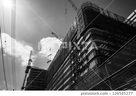 Tokyo's view of apartment construction in progress around Nakano Station 2024.04 a-5 monochrome 126585277