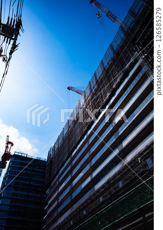 Tokyo landscape with apartment construction in progress Around Nakano Station 2024.04 b-2 High saturation contrast 126585279