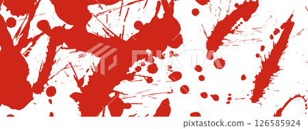 Blood splatters and smears pattern. Red splashes, streaks, and drops for spooky backgrounds. 126585924