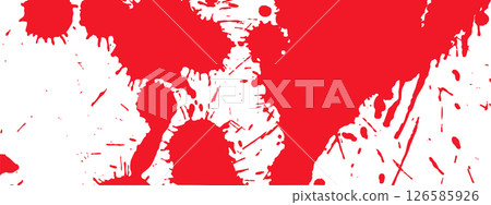 Bloody paint splatter texture. Red splashes, smudges, and spray stains for thriller or mystery themes. 126585926