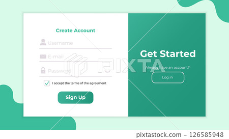 Register form. User registration interface with clean layout. Minimalistic template for websites. Register form. User registration interface with clean layout. Minimalistic template for websites. 126585948
