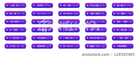 Audio message waveforms for UI design. Waveform pattern for music player, podcasts, mobile voice message, streaming. 126585965