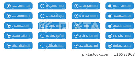 Voice message, sound wave, podcast icons. Waveform pattern for music player, podcasts, mobile voice message, streaming. 126585968
