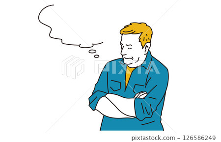 Illustration material of a Western man thinking with his arms folded 126586249