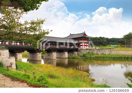 Famous Woljeonggyo bridge, Gyeongju, South Korea. Beautiful autumn landscape with Woljeong Bridge and river, Gyeongju, Republic of Korea. Topic of vacation, travel, trip abroad, cruises and tours 126586689