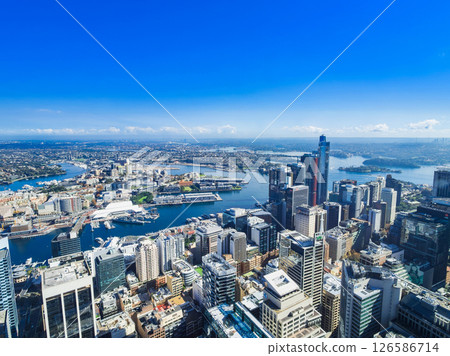 從雪梨塔俯瞰市中心和更廣闊的海灣地區 126586714